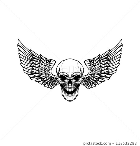 Winged skull . Design element for emblem, sign, badge, logo. Vector illustration Winged skull . Design element for emblem, sign, badge, logo. Vector illustration 118532288