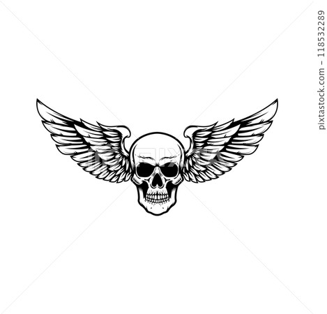 Winged skull . Design element for emblem, sign, badge, logo. Vector illustration Winged skull . Design element for emblem, sign, badge, logo. Vector illustration 118532289