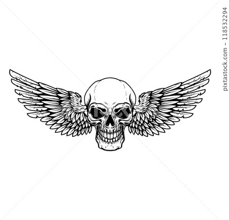 Winged skull . Design element for emblem, sign, badge, logo. Vector illustration 118532294