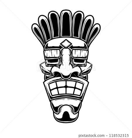 Illustration of tiki idol in monochrome style. Design element for poster, card, banner, emblem, sign. Vector illustration Illustration of tiki idol in monochrome style. Design element for poster, card, banner, emblem, sign. Vector illustration 118532315
