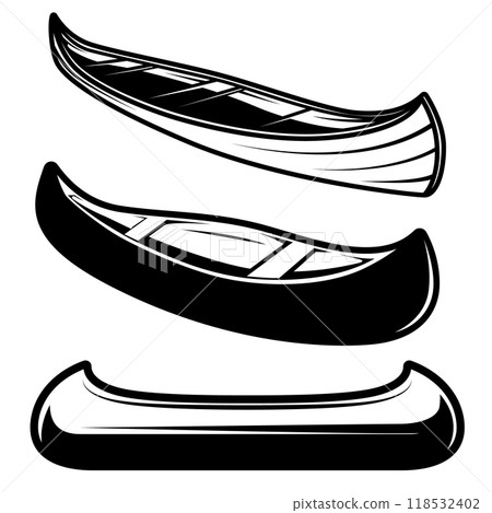 Set of illustration of kayak, canoe, boats. Design element for poster, card, banner, sign, logo. Vector illustration Set of illustration of kayak, canoe, boats. Design element for poster, card, banner, sign, logo. Vector illustration 118532402