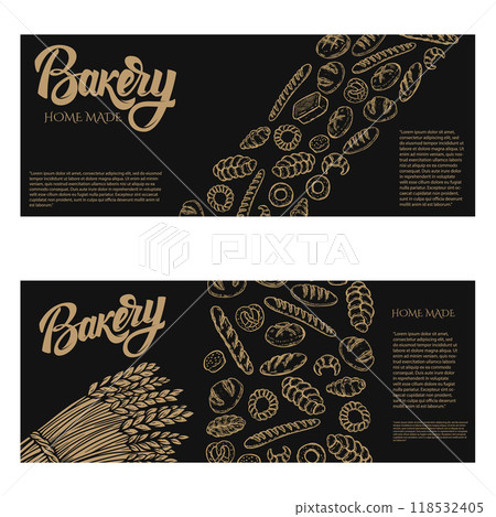 Bakery flyer template. Design element for package, banner, flyer, card. Vector illustration 118532405