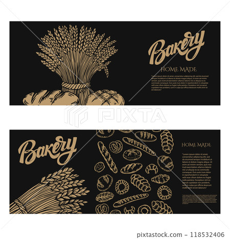 Bakery flyer template. Design element for package, banner, flyer, card. Vector illustration Bakery flyer template. Design element for package, banner, flyer, card. Vector illustration 118532406