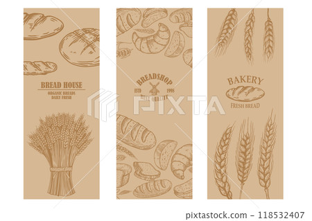 Bakery flyer template. Design element for package, banner, flyer, card. Vector illustration 118532407