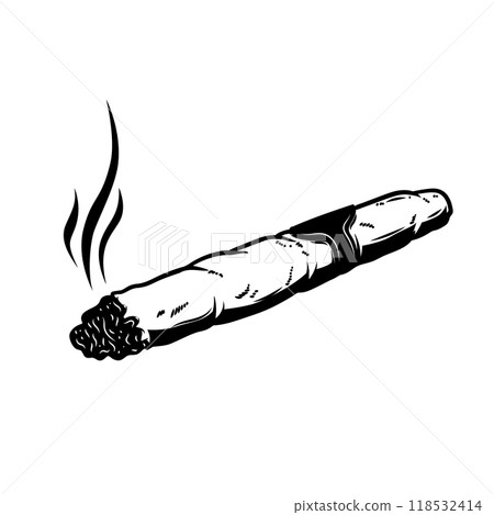 Illustration of cuban cigar in monochrome style. Design element for logo, label, sign, poster, card. Vector illustration 118532414