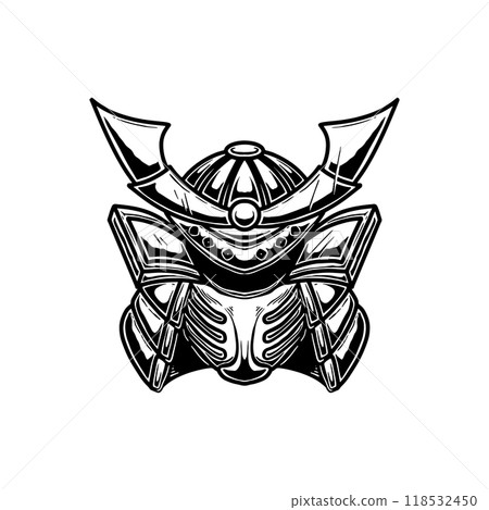 Illustration of samurai helmet. Design element for poster, card, banner, emblem, sign. Vector illustration 118532450