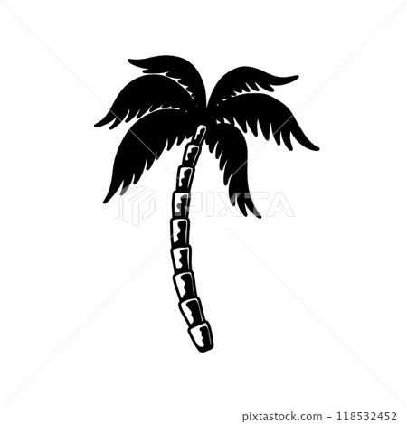 Illustration of palm in tattoo style. Summer theme. Design element for poster, card, banner, emblem, sign. Vector illustration 118532452