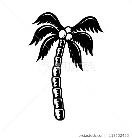 Illustration of palm in tattoo style. Summer theme. Design element for poster, card, banner, emblem, sign. Vector illustration Illustration of palm in tattoo style. Summer theme. Design element for poster, card, banner, emblem, sign. Vector illustration 118532453