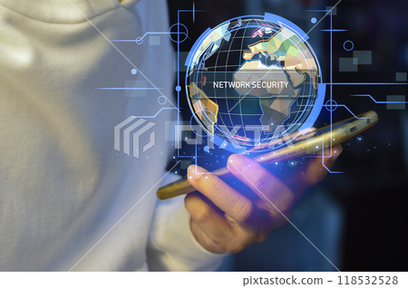 Keypad, cyber shield, lock, technology security system. Digital link. Cyber security with advanced technology. 118532528