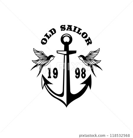 Vintage anchor with swallows. Design element for emblem, sign, badge, logo. Vector illustration 118532568