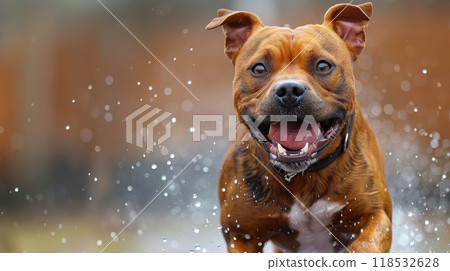 American Staffordshire Terriers competing in a high-energy agility course with precision and speed 118532628