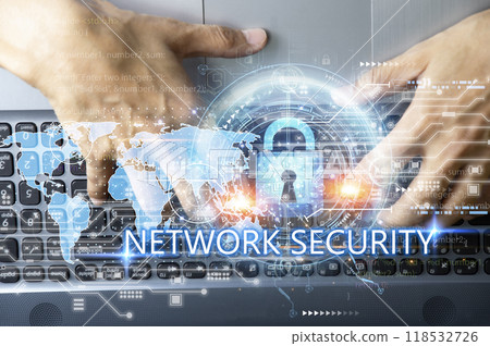 Network security concept, surveillance, password protection and authentication. 118532726
