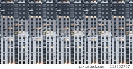 Panoramic view of a densely populated city with towering residential buildings and crowded Panoramic view of a densely populated city with towering residential buildings and crowded 118532797