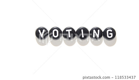 Black and white voting concept with word formed by letter blocks on bright 118533437