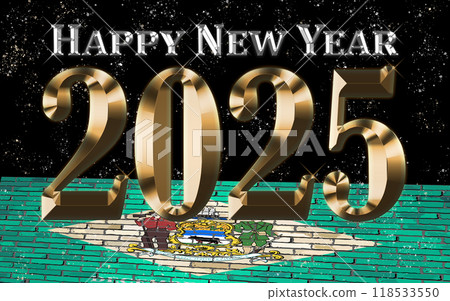 Happy New Year 2025 with Delaware flag Happy New Year 2025 with Delaware flag 118533550
