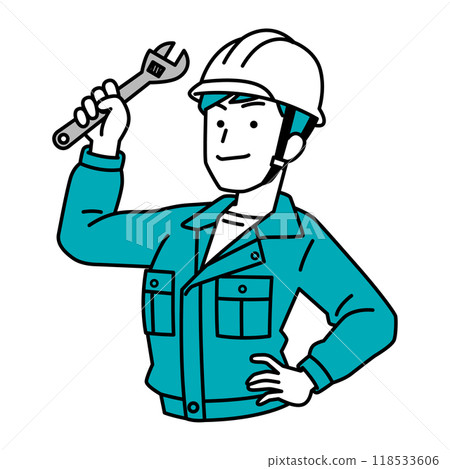 A male worker holding a monkey wrench A male worker holding a monkey wrench 118533606