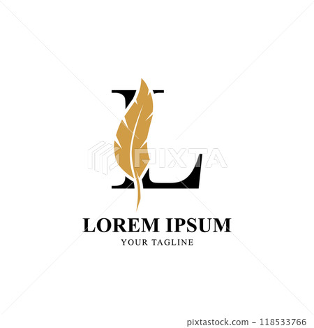 Flat Initial Letter L Logo Combined with Feather Silhouette Vector Design 118533766