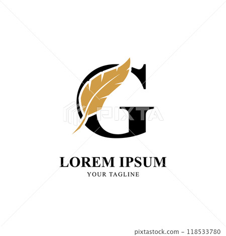 Flat Initial Letter G Logo Combined with Feather Silhouette Vector Design 118533780