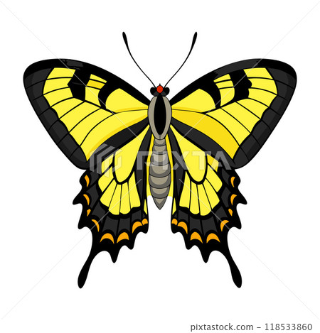 A yellow and black butterfly with red eyes 118533860