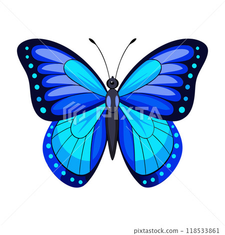 A blue butterfly with black spots on its wings 118533861