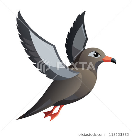 A cartoon bird with a black beak and orange feet is flying in the air A cartoon bird with a black beak and orange feet is flying in the air 118533883