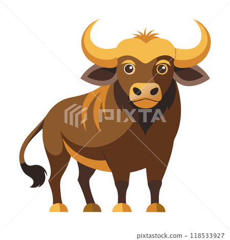 A cartoon bull with a big horn and a yellow spot on its head A cartoon bull with a big horn and a yellow spot on its head 118533927