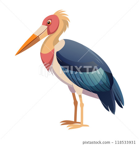 A blue and white bird with a red beak stands on a white background A blue and white bird with a red beak stands on a white background 118533931