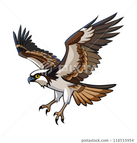 A cartoon bird with brown and white feathers is flying in the air 118533954