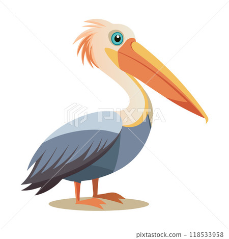 A cartoon pelican with a blue and white body and orange beak 118533958