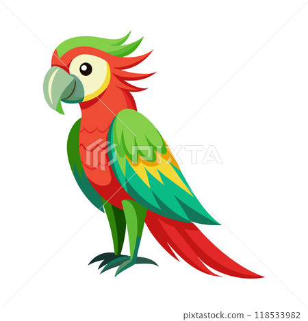 A colorful parrot with green and red feathers stands on a white background A colorful parrot with green and red feathers stands on a white background 118533982