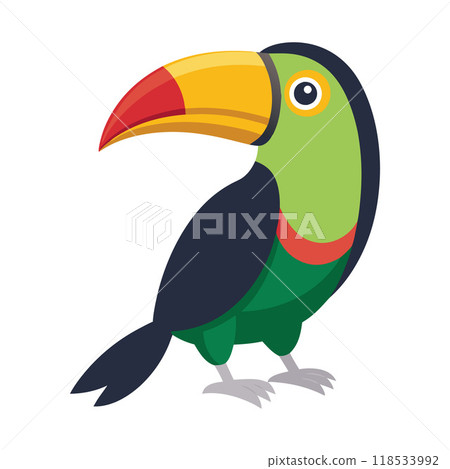 A colorful bird with a black beak and a green body 118533992