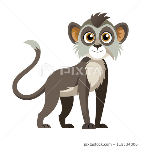 A cartoon monkey with a white tail and a white face A cartoon monkey with a white tail and a white face 118534006