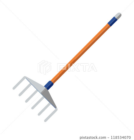 A metal rake with a wooden handle 118534070