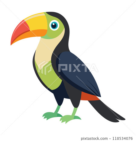 A colorful bird with a black beak and a blue tail 118534076