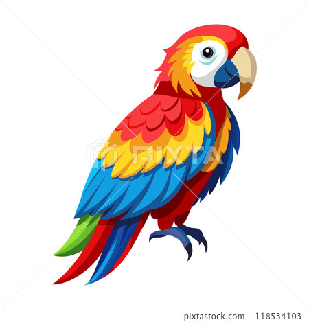 A colorful parrot with a bright yellow beak and green and blue feathers 118534103
