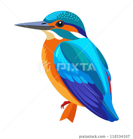 A blue and orange bird with a blue head and orange beak 118534107