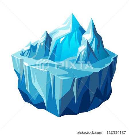 A blue mountain range with a blue island in the middle 118534187