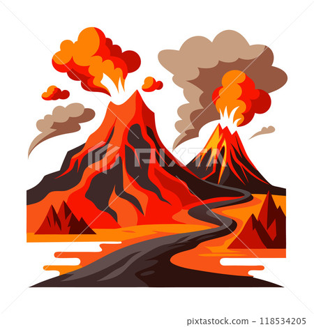 A volcano with a red and orange lava flow 118534205