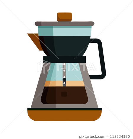 A coffee maker with a glass carafe and a wooden handle 118534320
