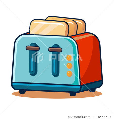 A toaster with two slots and a red handle A toaster with two slots and a red handle 118534327