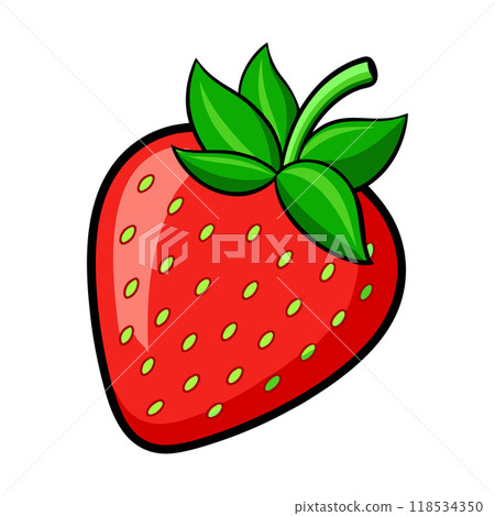 A red strawberry with green leaves 118534350