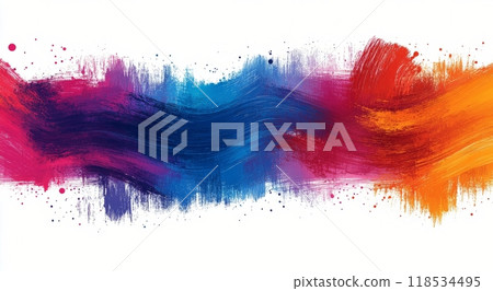 Vibrant abstract painting with dynamic brushstrokes in bold colors and textures 118534495