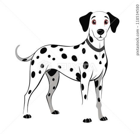 A cartoon dog with a collar and a black and white coat 118534580