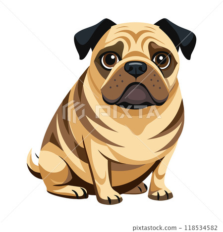 A cartoon dog with a black nose and brown fur is sitting on a white background 118534582