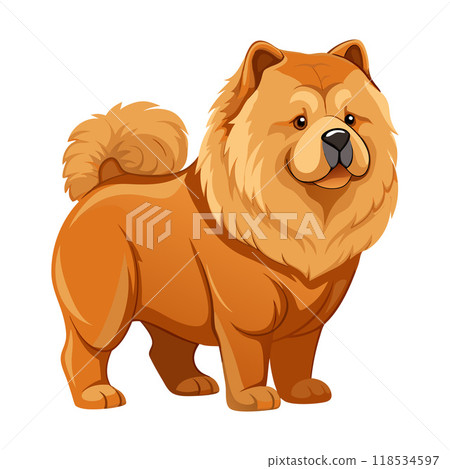 A cartoon dog with a fluffy tail and a big beard 118534597