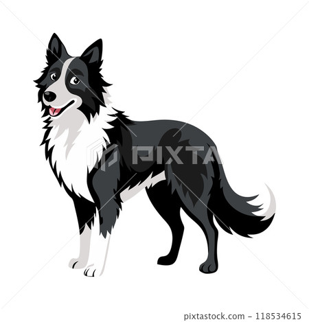 The dog has a happy expression and is wagging its tail 118534615