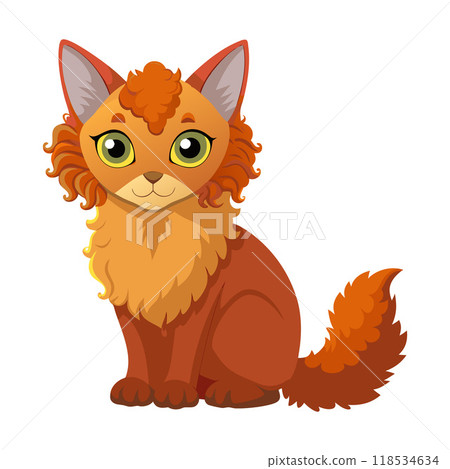 A cartoon cat with orange fur and a pink nose is sitting on a white background A cartoon cat with orange fur and a pink nose is sitting on a white background 118534634