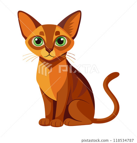 A cat with green eyes is sitting on a white background 118534787