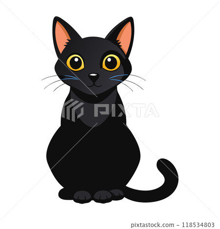 A black cat with blue eyes is sitting on a white background A black cat with blue eyes is sitting on a white background 118534803