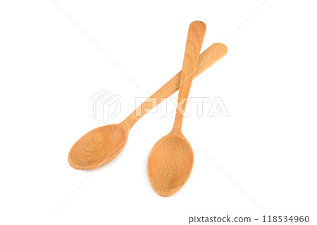 Wooden spoons isolated on white. 118534960